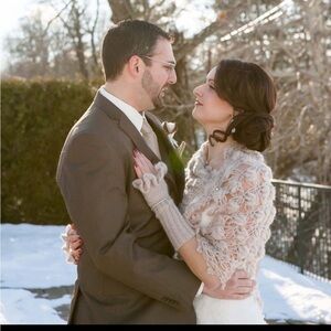 Ivory Bridal Shaw Wrap and Fingerless Gloves Set